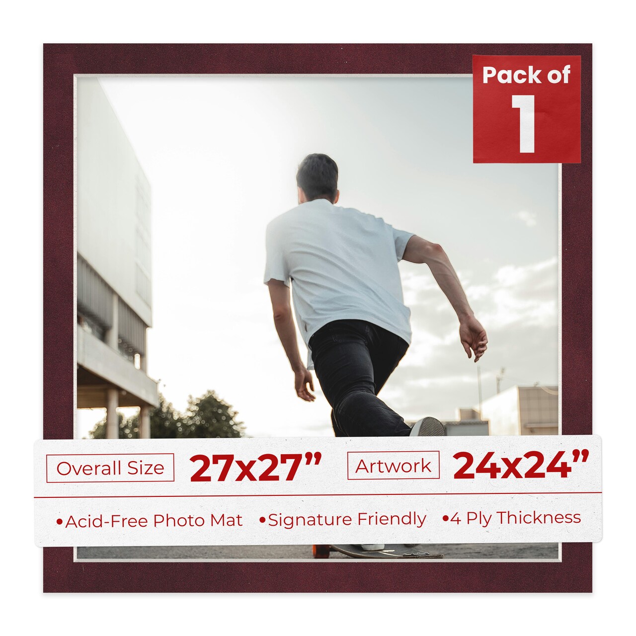 Dark Red Suede Mat Board for 27x27 Frames - Fits 24x24 Photos